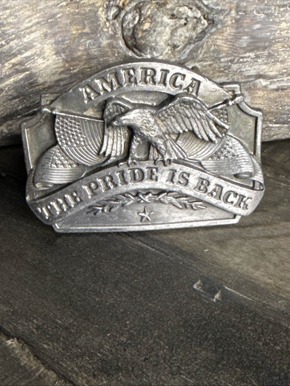 Vintage 1986 Siskiyou Belt Buckle America The Pride Is Back Eagle USA Patriotic